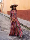 Bohemia Striped Shirt Maxi Dress