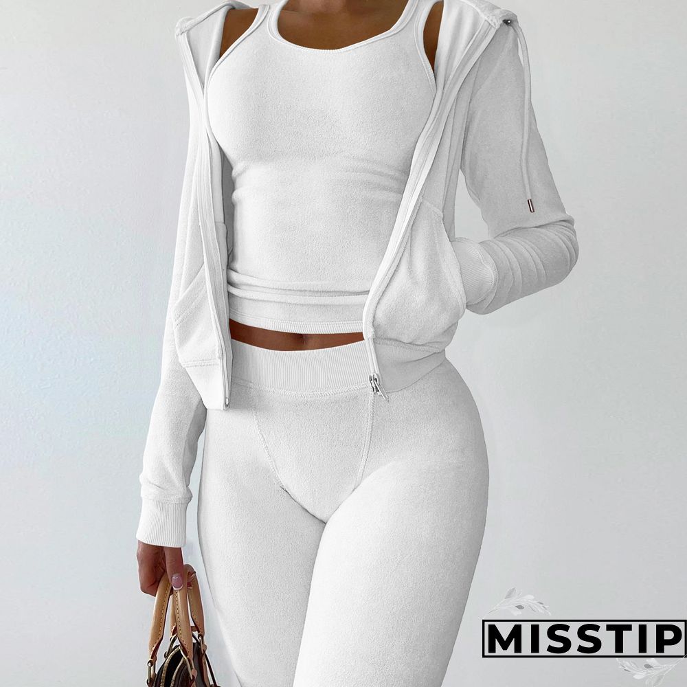 Zipper Hooded Coat+Vest+Jogger Pants Tracksuits