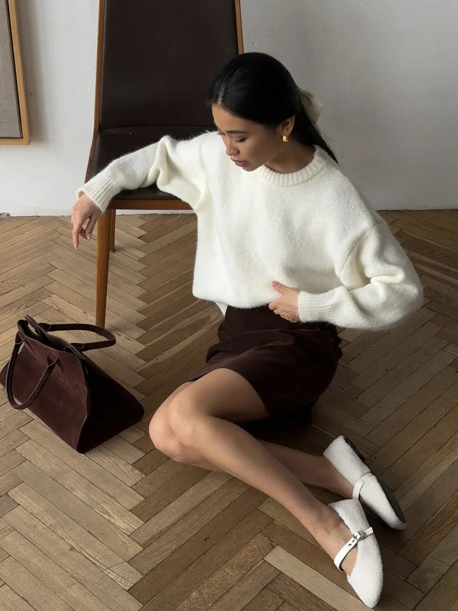 Athvotar Athvotar Lazy Wind Wool Sweater Woman 2025 Dress Bag Loose Knitted Shirt Long-Sleeved Top