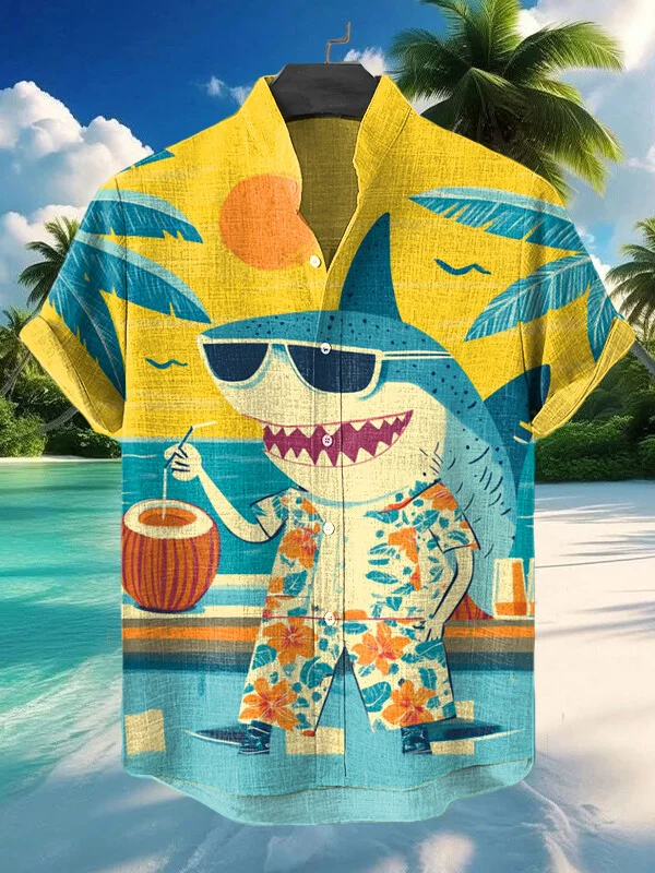 Men's Mr. Shark Sitting In The Bar On Vacation Art Print Casual Shirt