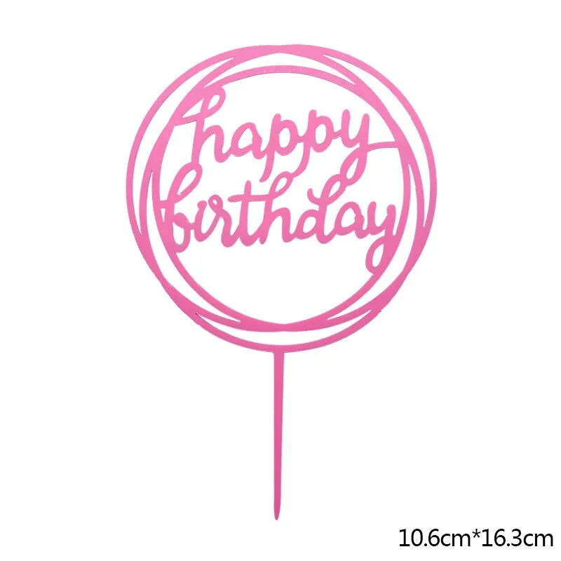 Happy Birthday Cake Topper Acrylic Gold Silver Cake Flag Cupcake Topper For Boy Girl Birthday Party Decorations Wedding Supplies