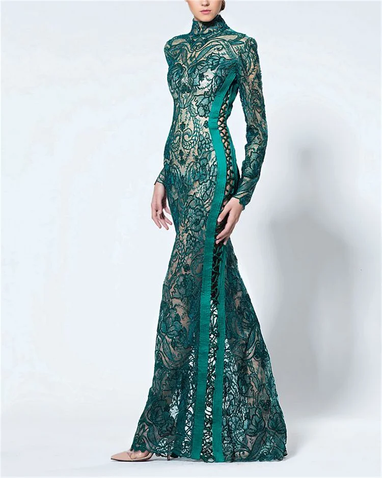 Women's Green Lace Embroidery Dress