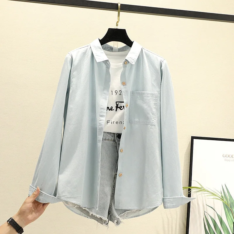 Denim Women Blouses Shirts Tunic Womens Tops 2020 Long Sleeve Clothing Button Up Down New Autumn Solid Fashion Ladies Tops Good
