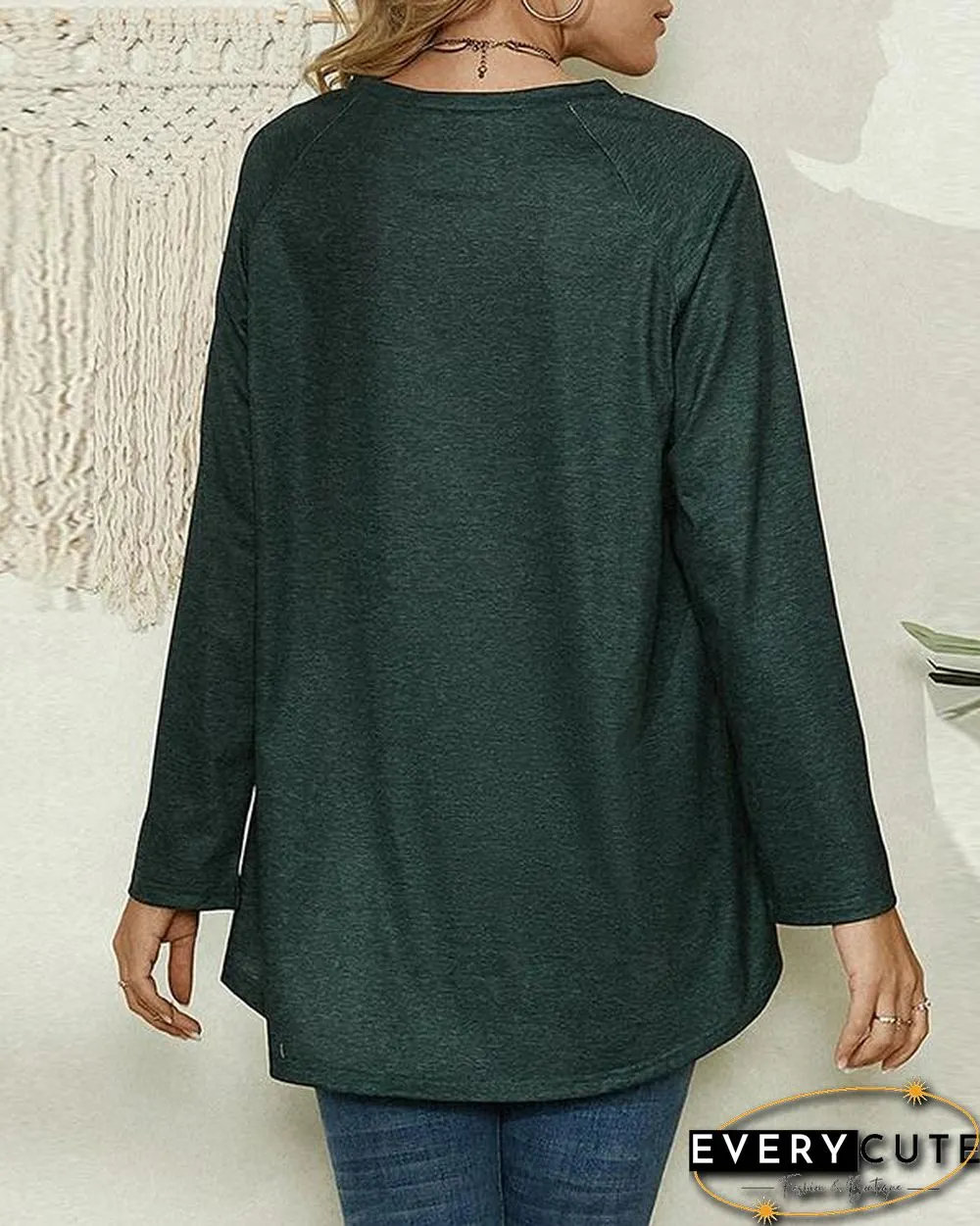 Cat Print Long Sleeve O-neck Casual T-shirt for Women