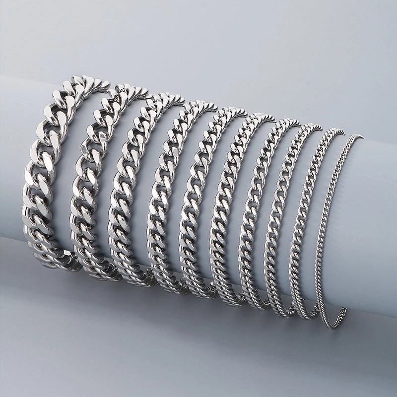 Stainless Steel Personality Fashion Trend Simple Two-Side Grinding Cuban Link Chain Bracelet Accessories