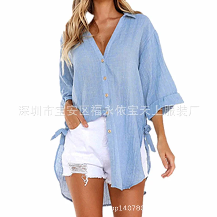 Wongn Wongn / Summer 2024 Women's New Linen Cotton Linen Shirt Irregular Cardigan Women