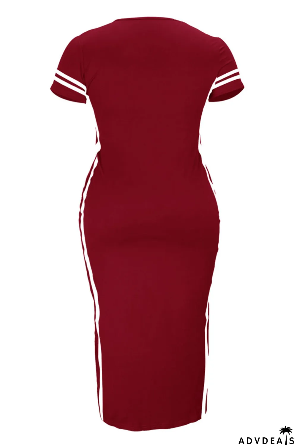 Tibetan Blue Fashion Casual Plus Size Print Slit O Neck Short Sleeve Dress