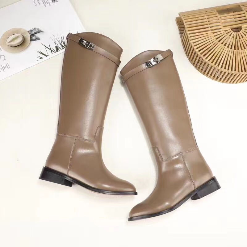 TAAFO Unisex Solid Color Ridding Boots Long Women Knight Knee High Boots Flat Round Toe Shoes