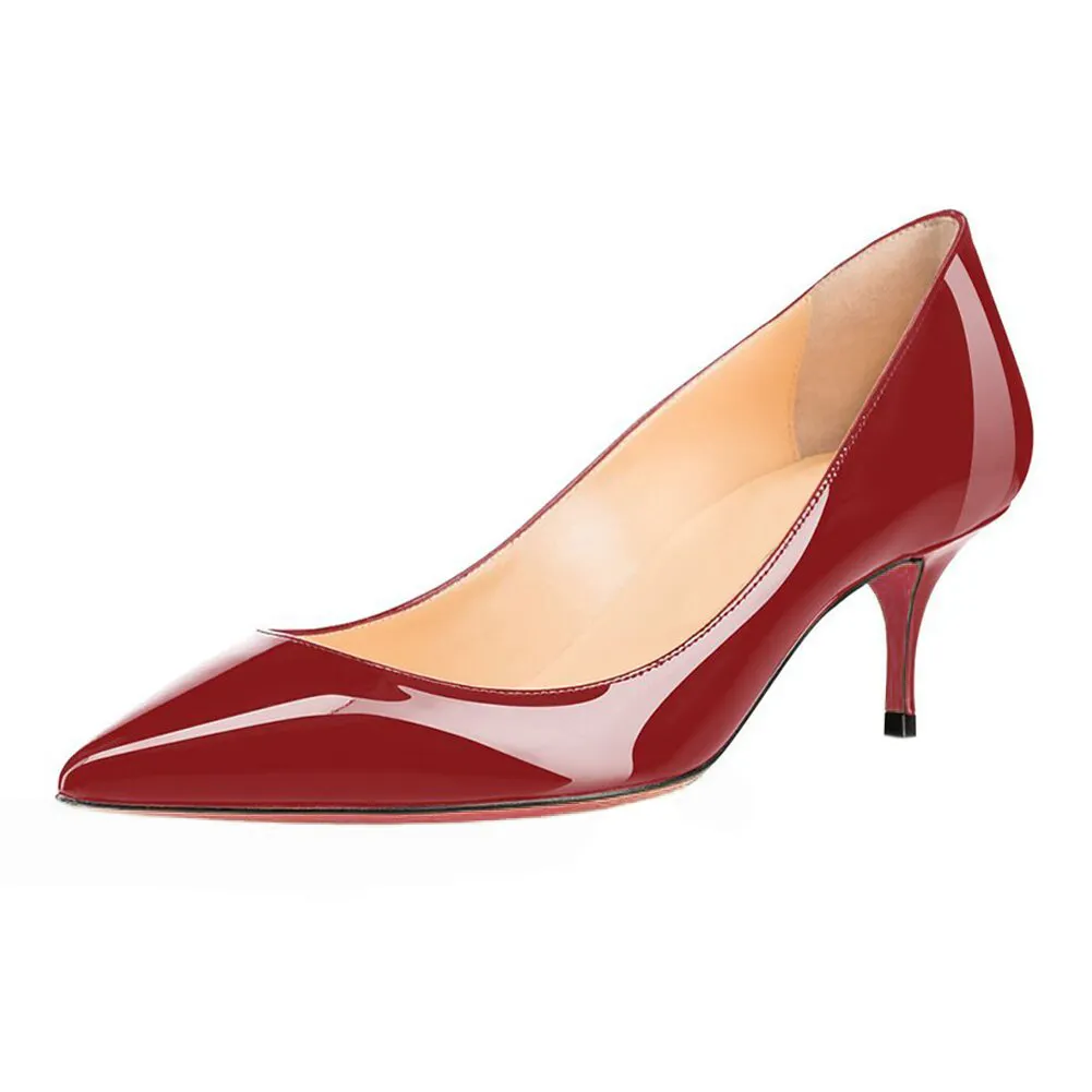 60mm  Kitten Heels Pumps Summer Daily Wine Patent-vocosishoes