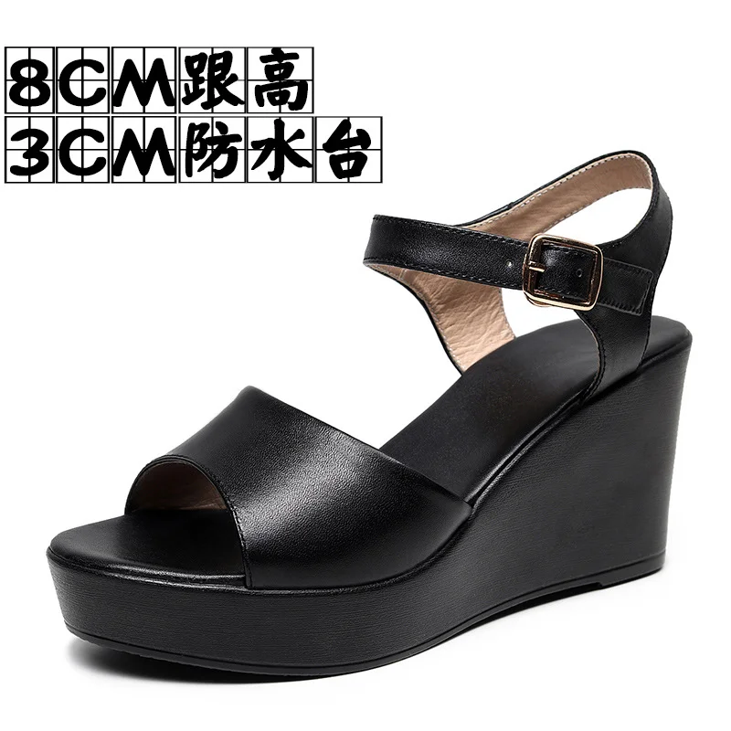 Breakj Breakj Layer Of Cow Skin Summer New Thick-Bottomed Beach 11CM Slopes And Women's Sandals High Heel Waterproof Table Comfortable Pine Pastry Fish Mouth Shoes