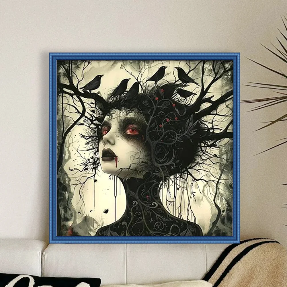 11CT Full Stamped Cross Stitch - Crow Girl(Canvas|40*40CM)