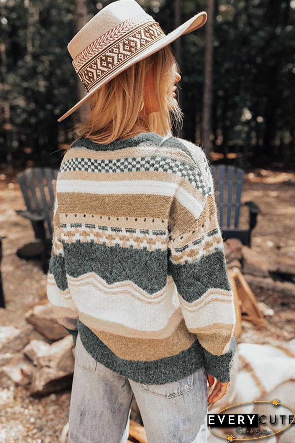 Khaki Chunky Striped Knit Sweater