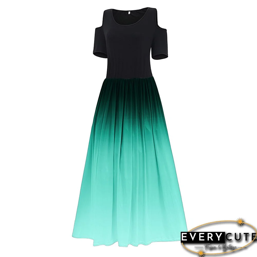 Green Black Gradient Cold Shoulder Maxi Dress