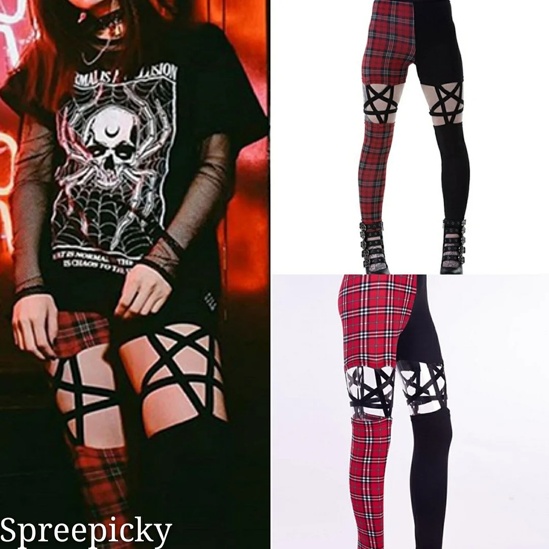 Punk Gothic Hollow Out Five-Pointed Star Women Pant Leggings S13001