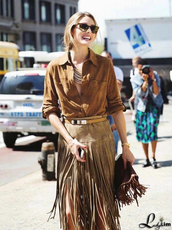Vintage Solid Color Fringe Midi Suede Skirt