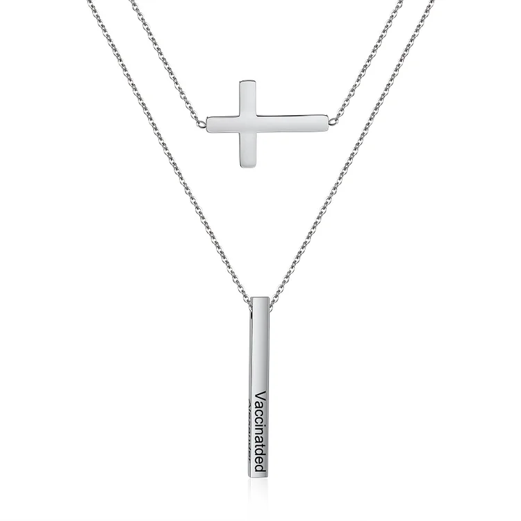Personalized Vaccinated Cross Necklace Custom 3 Names Double Layer Necklace