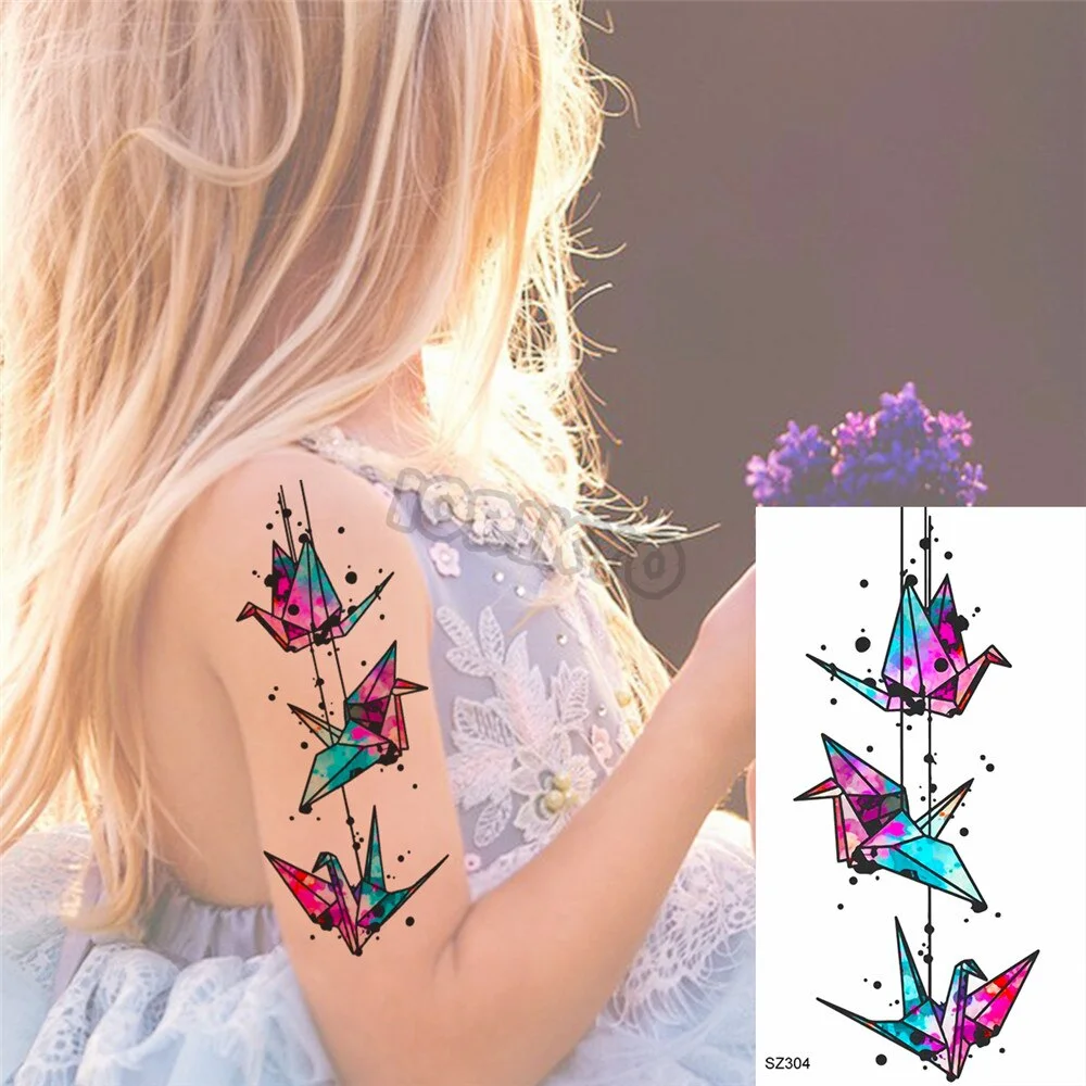 Colorful Dinosaur Temporary Tattoos For Kids Girls Rose Flower Lavender Hummingbird Fake Tattoo Sticker Forearm Neck Tatoos Show