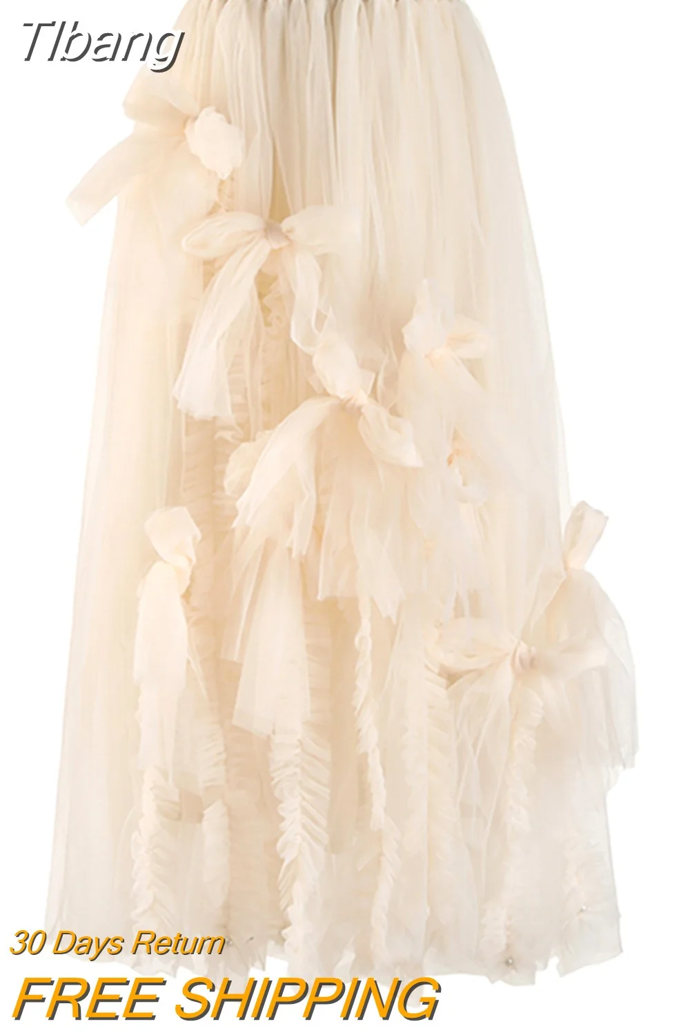 Tlbang Irregular Mesh Skirts For Women Hihg Waist Folds Patchwork Bow Temperament Skirt Female Summer Fashion Style 2023 0410