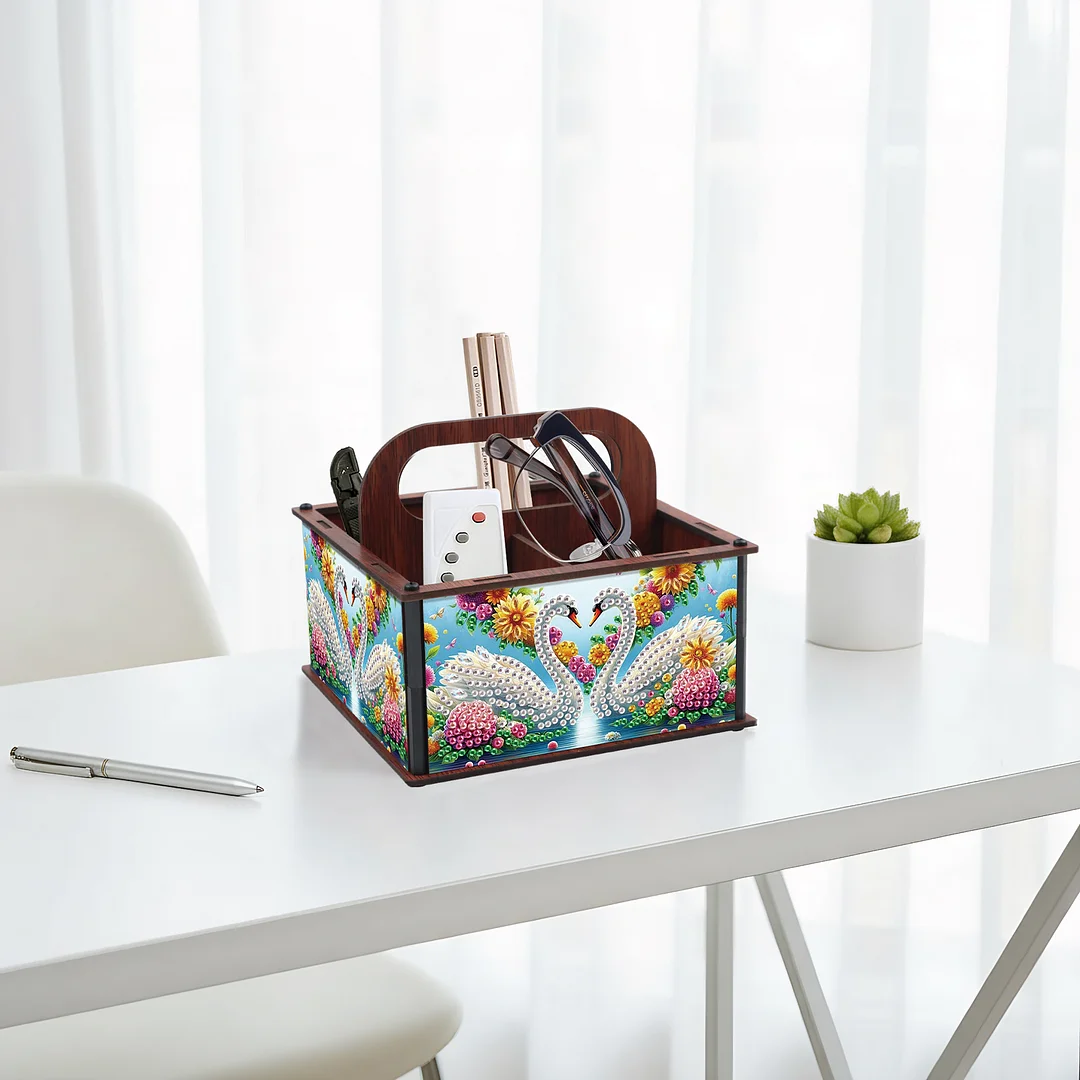 DIY Swan Wooden Diamond Painting Handheld Storage Box Kit Tabletop Art Decor