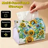 (24cm)Diamond Art Tissue Box DIY PU Napkin Cover for Home(Sunflowers and Dragonflies)
