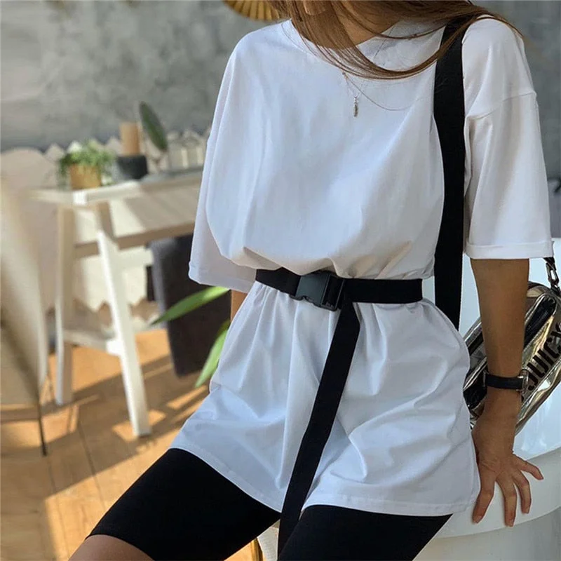 Fashion white Women Sets With Belt Casual Solid Outfits Home Loose Leisure Suit Summer Women's Two Piece Suit