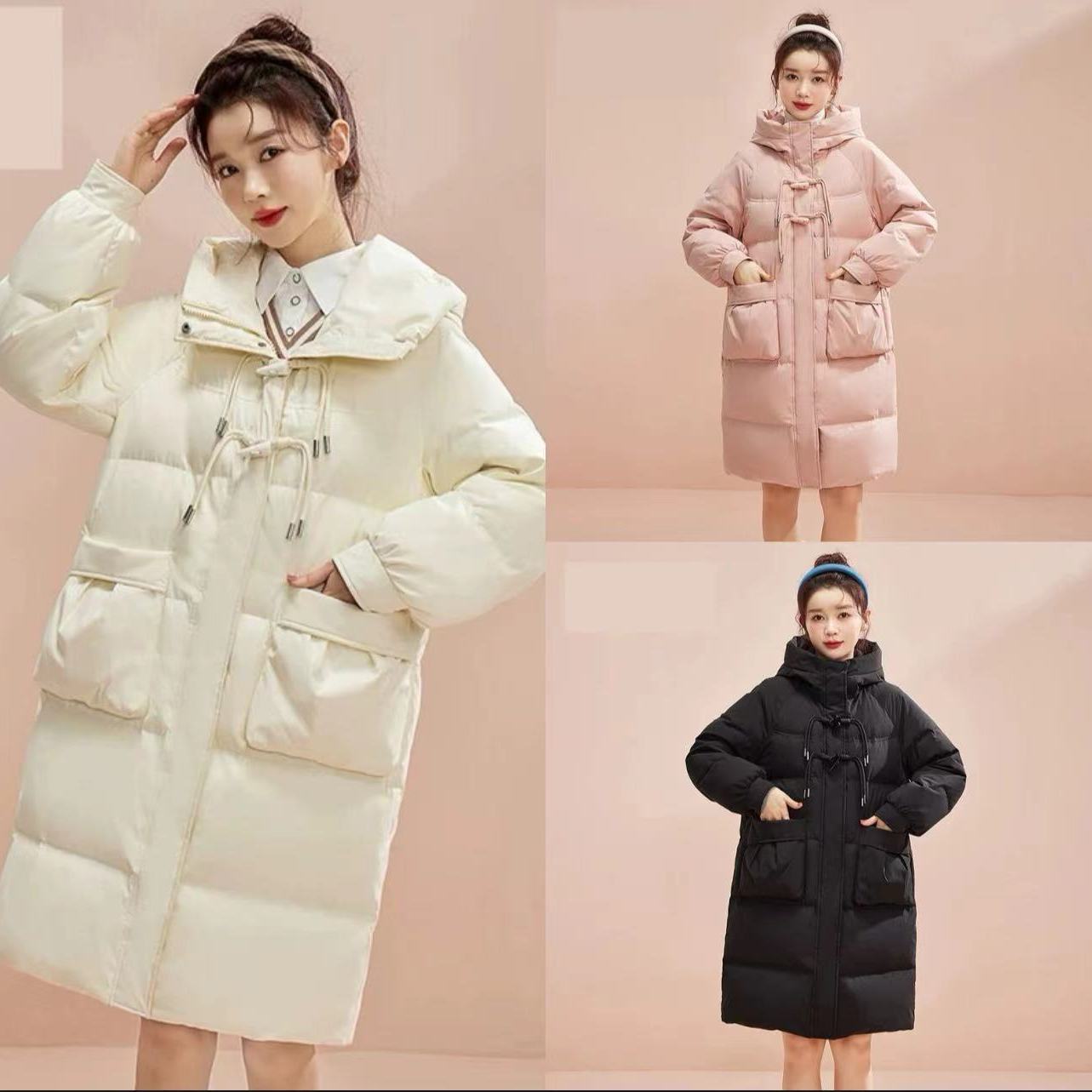 Parigaminghub New Fashion Cow Horn Button Long Coat Women Winter Jacket Hooded Padded Coat Loose Casual Thick Warm Down Jackets Women Clothing
