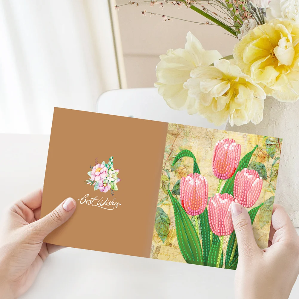 8pcs Flower Diamond Painting Greeting Card Includes Envelope DIY Postcards【With White Envelope】