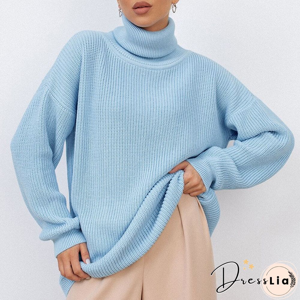 Womens Oversized Sweater Black Turtleneck Long Sleeve Autumn Winter Loose Jumper Beige