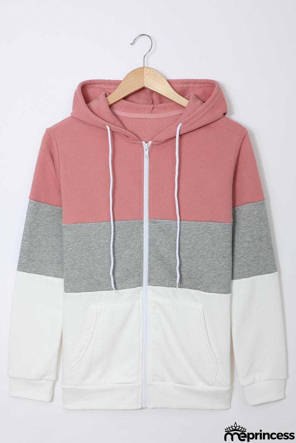 Zip Front Color Block Splicing Drawstring Hoodie