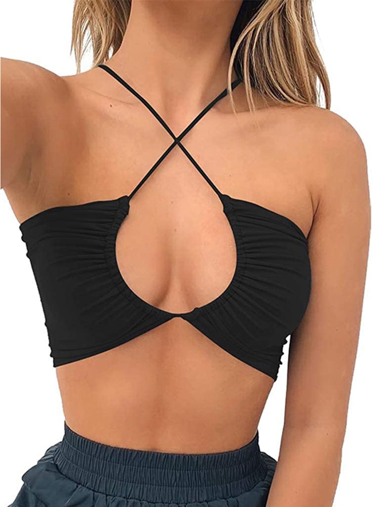 Womens Sexy Criss Cross Lace Up Sling Basic Bow Tie Crop Top - Shop Trendy Women's Clothing | LoverChic