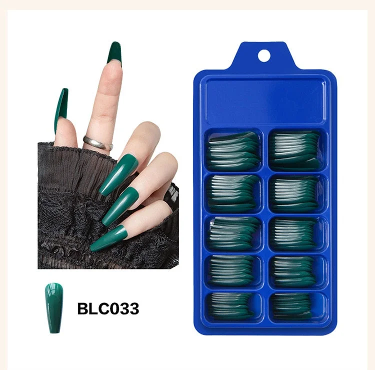 100pcs/set 10 Sizes Full Cover False Nail Tips Ballerina Coffin Fake Nails Square Stiletto French Acrylic Press On Nails-Nail Inspo