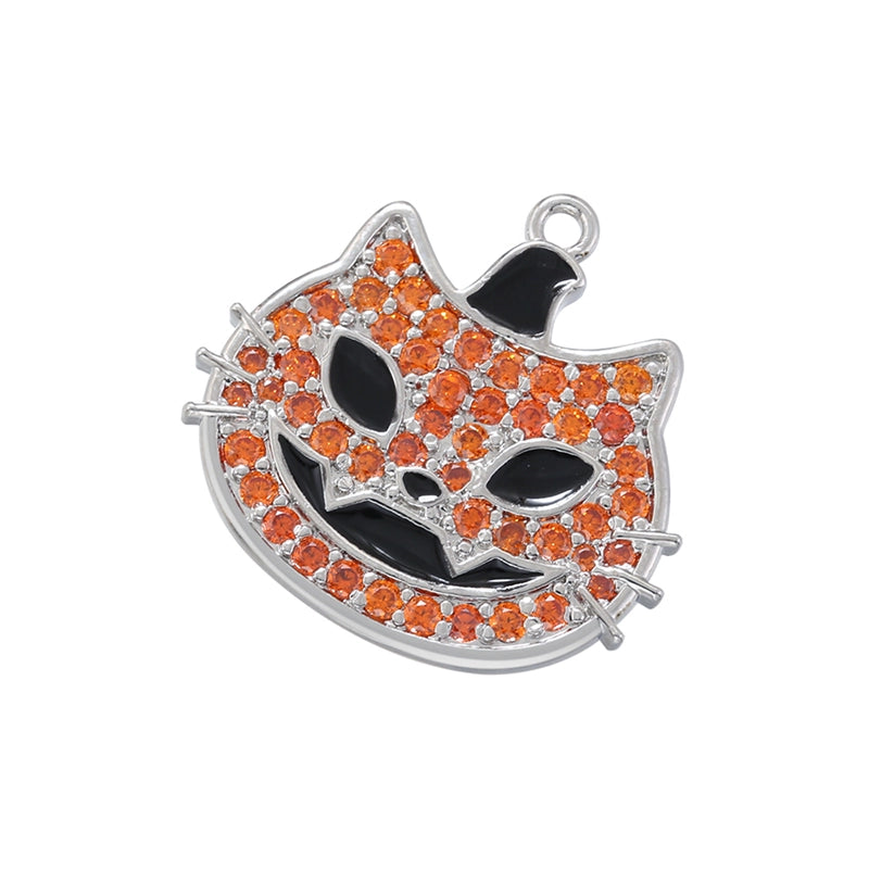 Funny Streetwear Cool Style Cat Copper Plating Inlay Copper Zircon 18k Gold Plated Halloween Charms