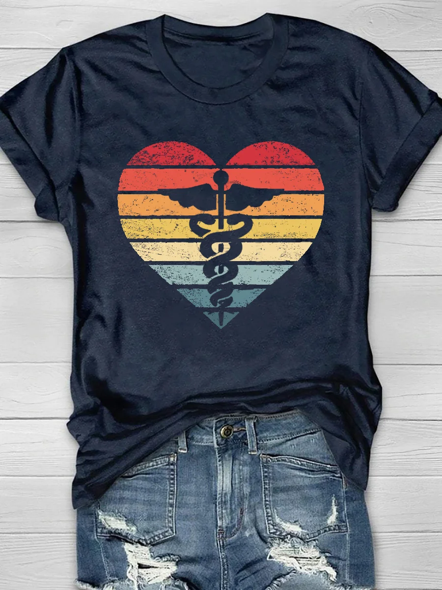 Vintage Registed Nurse Print Short Sleeve T-Shirt