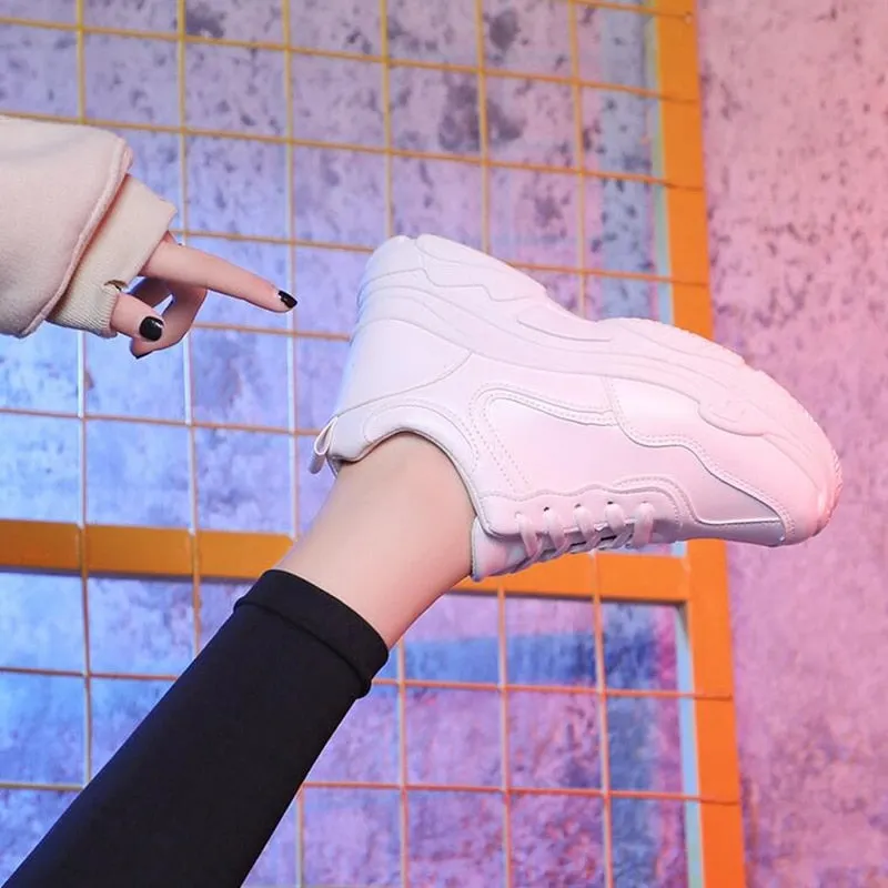 2022 Spring Fashion Women Casual Shoes Leather Platform Sport Shoes Woman Sneakers Ladies White Trainers Chaussure Femme Sneaker