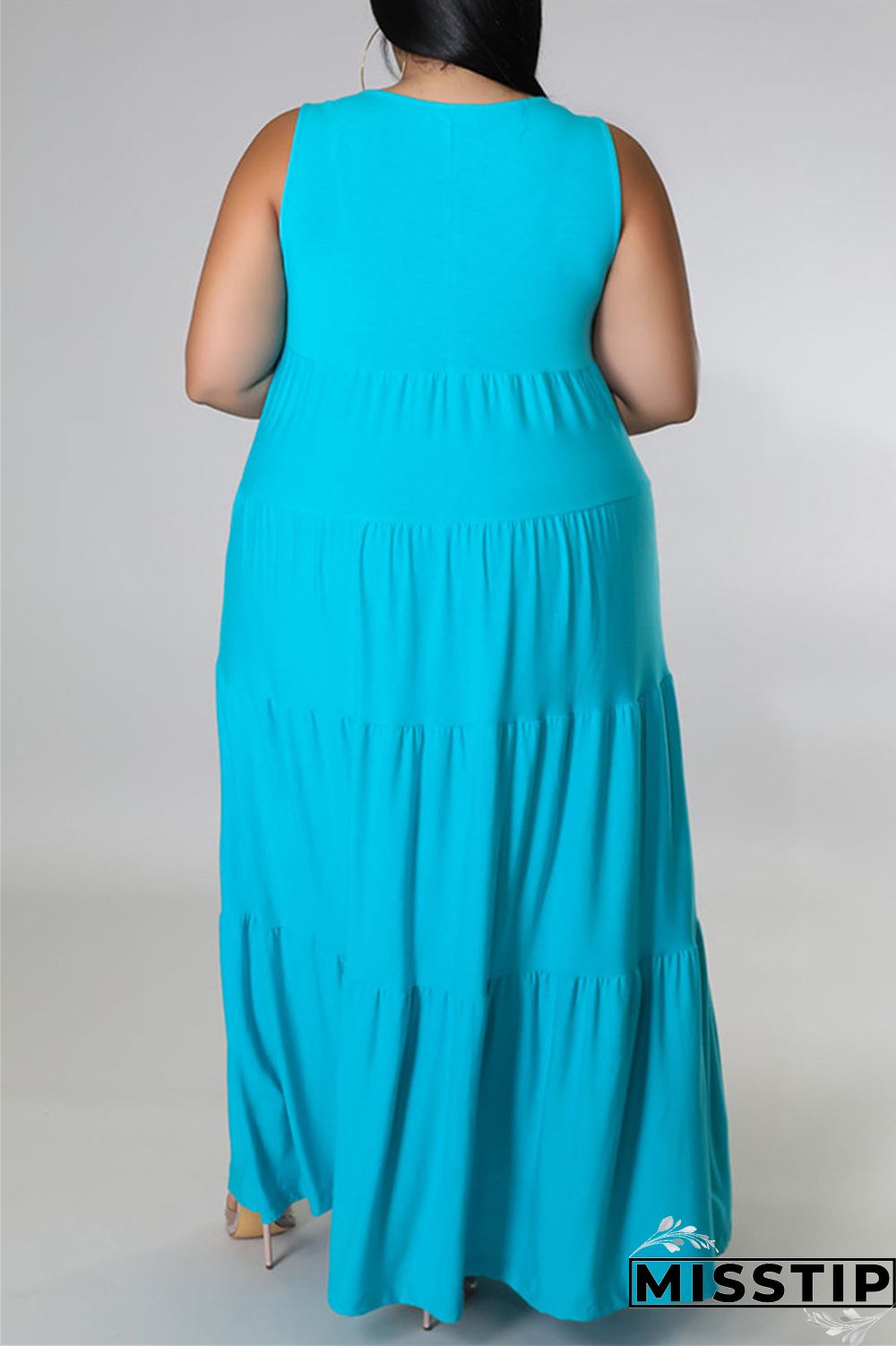 Black Fashion Casual Plus Size Solid Basic O Neck Vest Dress