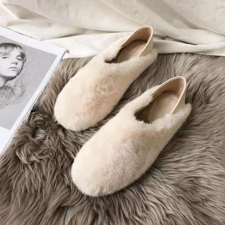 Vstacam Plus Size Warm Fur Loafers Women Winter Shoes Indoor Furry Flats Round Toe Fluffy Moccasins Female House Home Ballerinas Brand