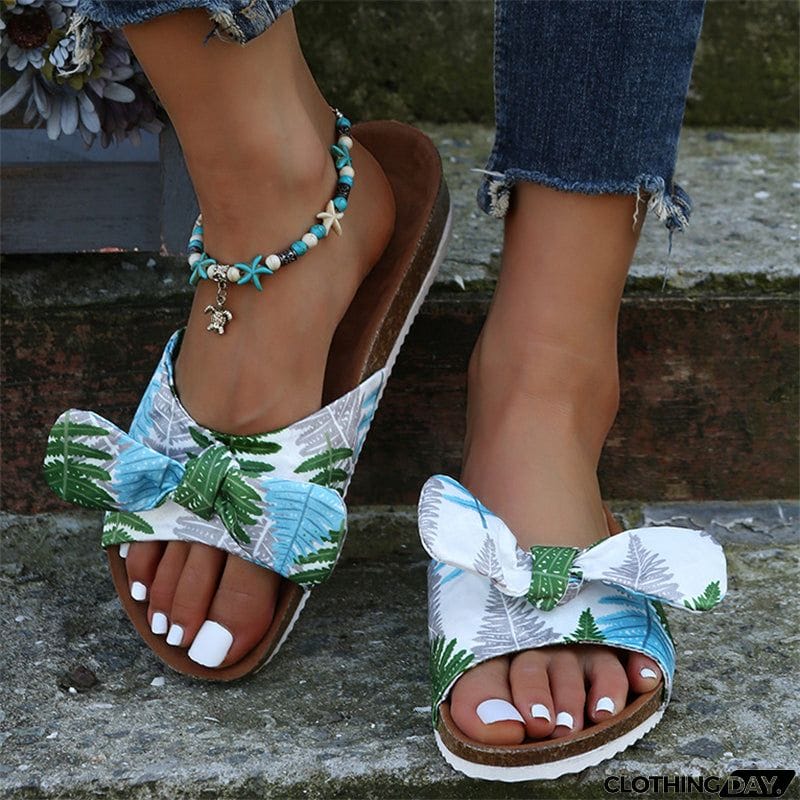 Fresh Print Lightweight Bowknot Women Slippers for Sandy Beach