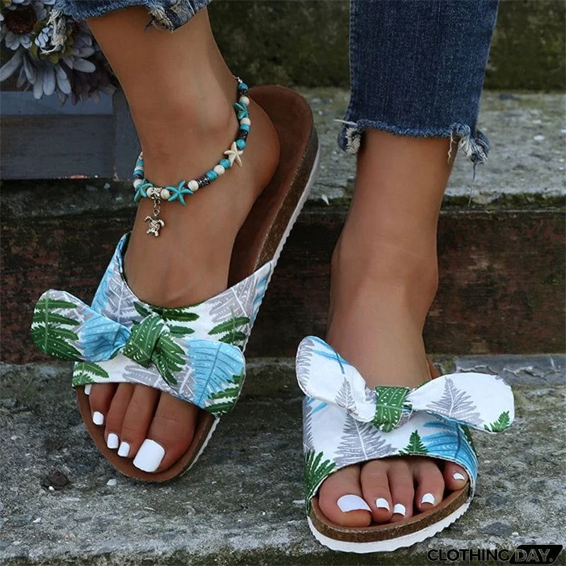 Fresh Print Lightweight Bowknot Women Slippers for Sandy Beach