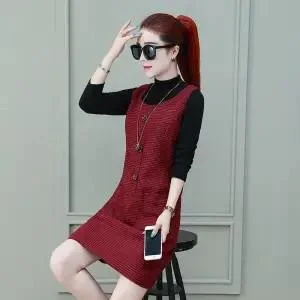 Elegant Sleeveless Woolen Blended Vest Dress High Quality Fashion Pocket New Autumn Winter Office Work Slim Plaid Midi Dresses