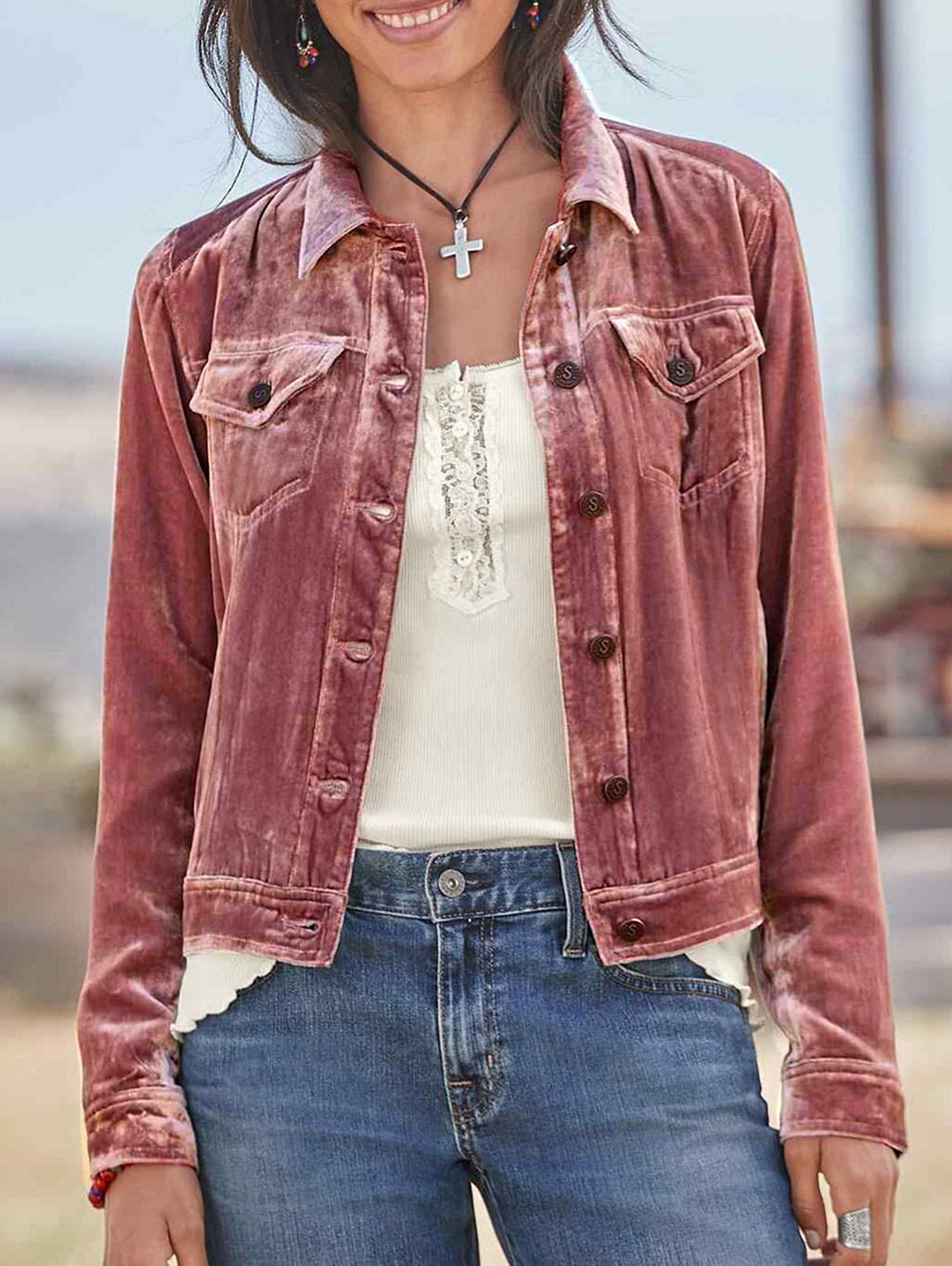 Golden Velvet Flap Pocket Jacket