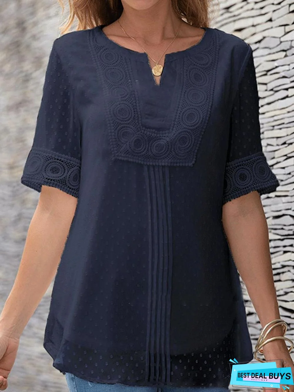 Casual All-Match Solid Color Short-Sleeved Pullover Blouse