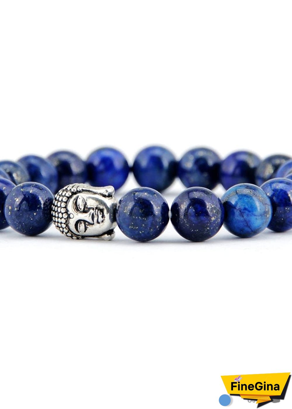 Boho Bracelet, Stretchy Bracelet, 8MM Blue Lapis Luzuli Antique Buddha