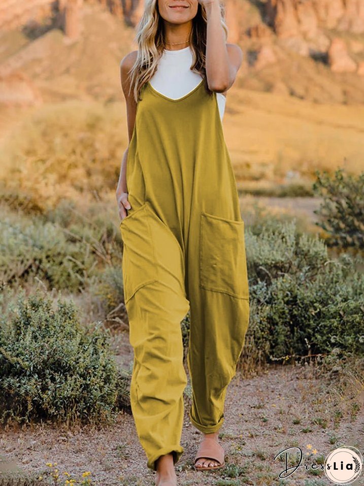 Double Take Full Size Sleeveless V-Neck Pocketed Jumpsuit