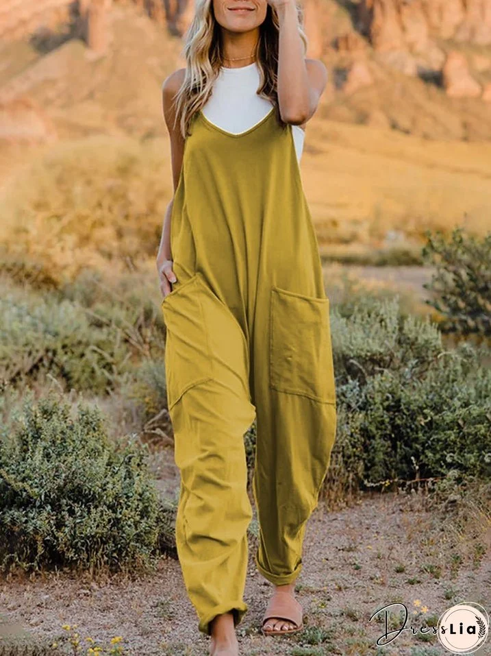 Double Take Full Size Sleeveless V-Neck Pocketed Jumpsuit