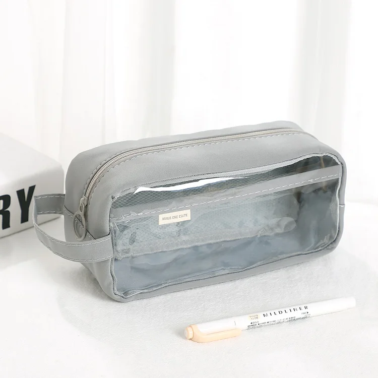 JOURNALSAY Transparent Large Capacity Canvas Pencil Cases Portable Zipper