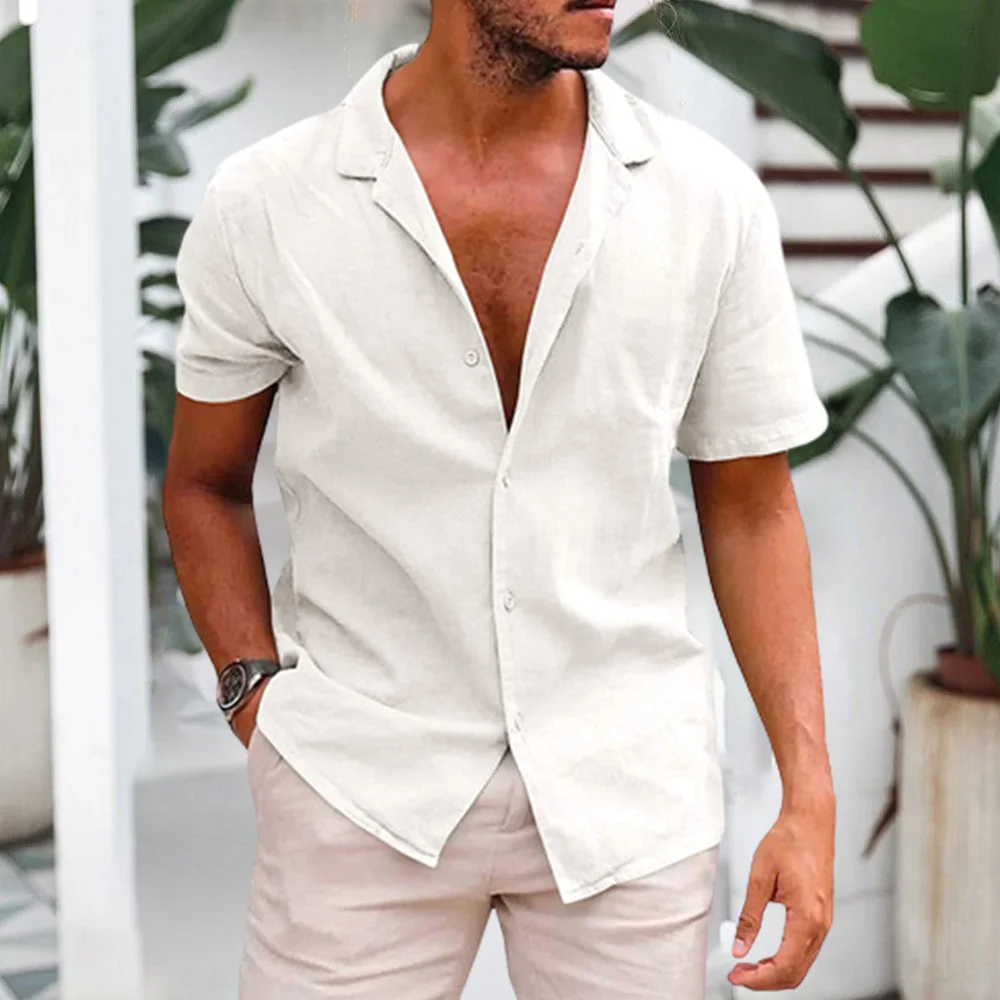 Smiledeer Summer Men's Breathable Linen Short Sleeve Shirt