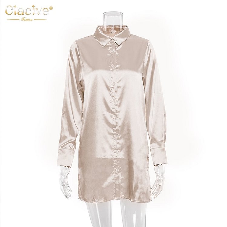 Clacive Casual White Silm Turn-Down Collar Women Blouses Loose Sexy Long Sleeve Ladies Blouses Office Female Shirts Fashion 2021