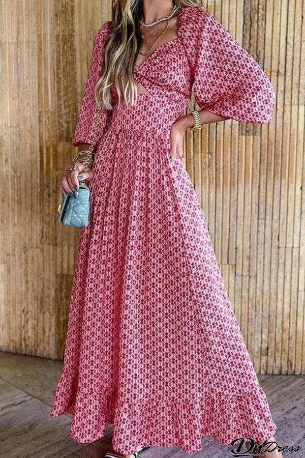 Loose Mid-length Printed Dress