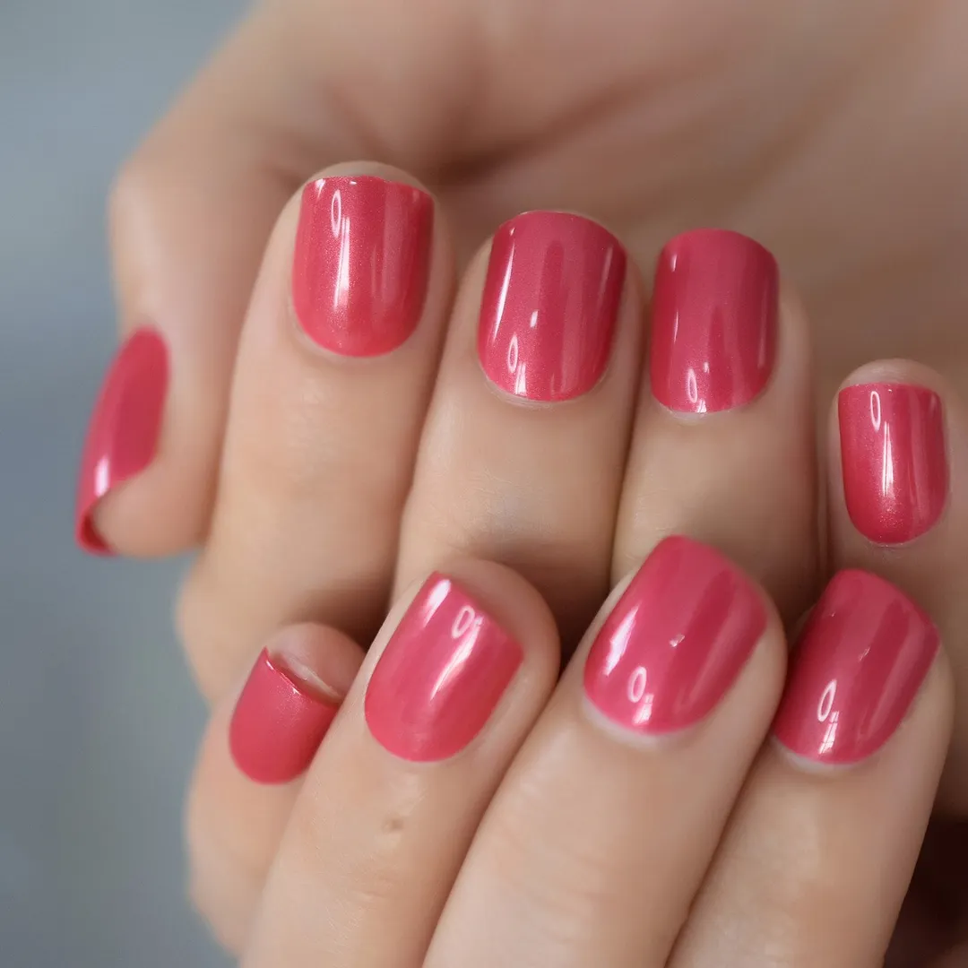 Glossy Acrylic Nails Press On Nails Set Solid Color Faux Ongle Short Length False Nails Tips With Free Adhesive Tabs-Nail Inspo