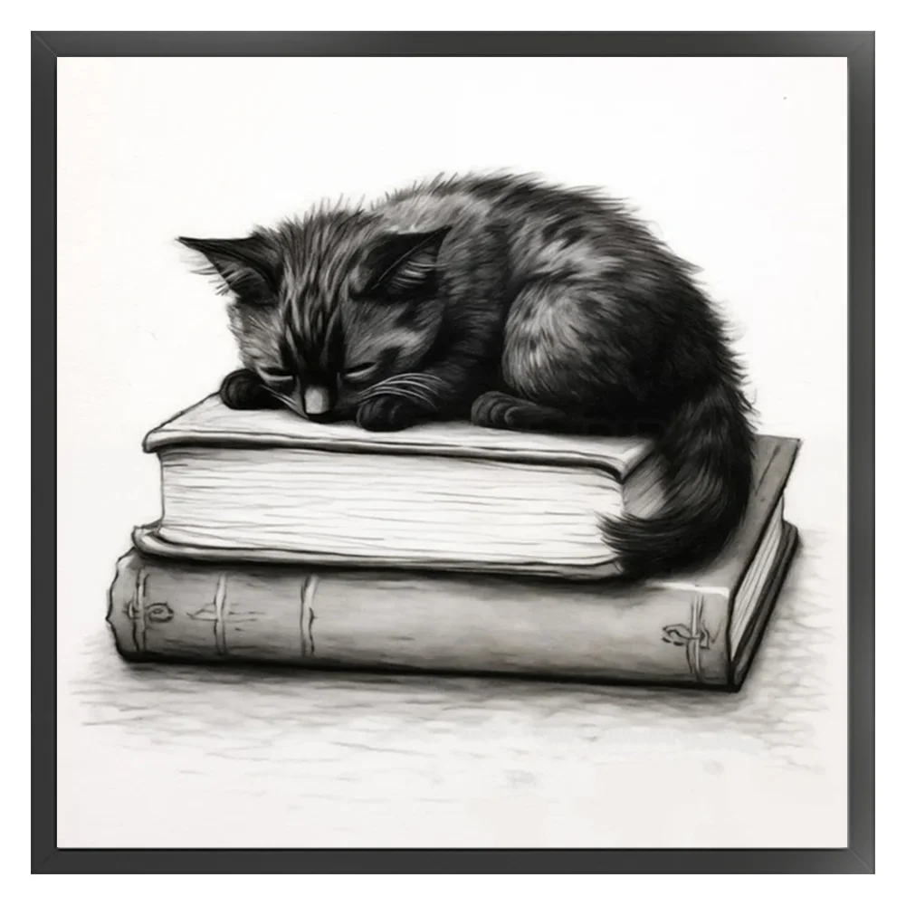 11CT Full Stamped Cross Stitch - Book Black Cat(Canvas|40*40CM)